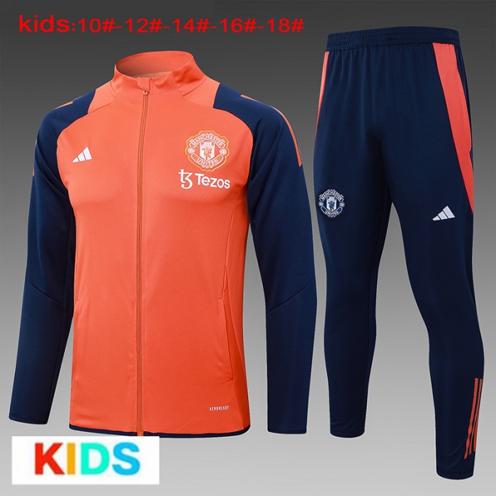 24/25 Kids Manchester United M-U Orange Navy Blue Edition Classic Jacket Training Suit (Top+Pant)-3264928