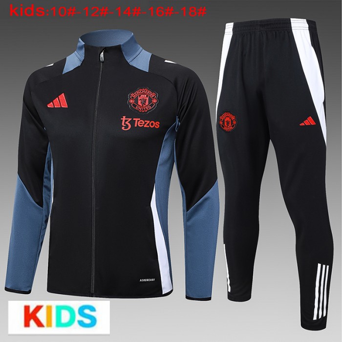 24/25 Kids Manchester United M-U Black Gray Edition Classic Jacket Training Suit (Top+Pant)-4009218