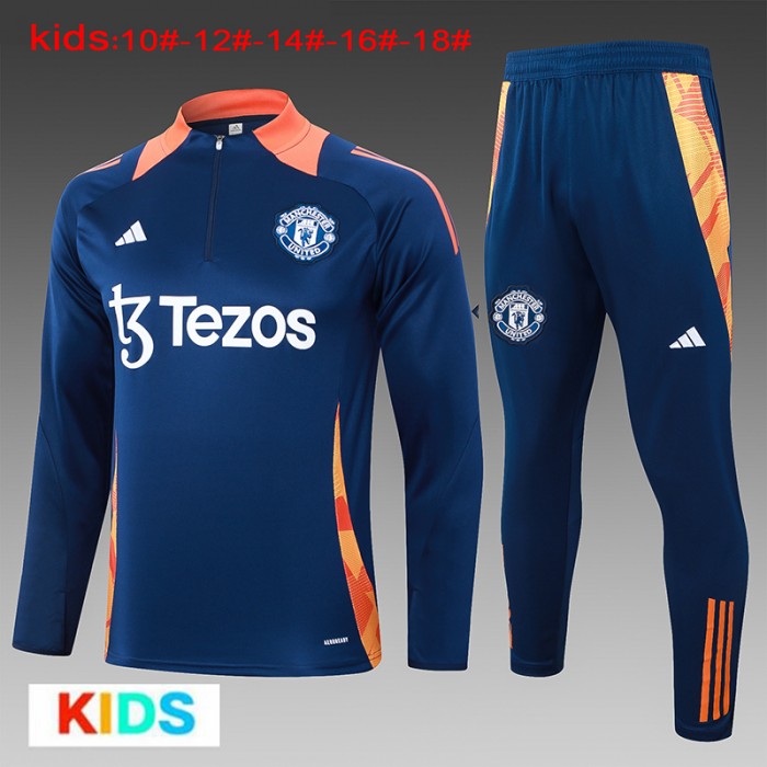 24/25 Kids Manchester United M-U Navy Blue Edition Classic Jacket Training Suit (Top+Pant)-8506938