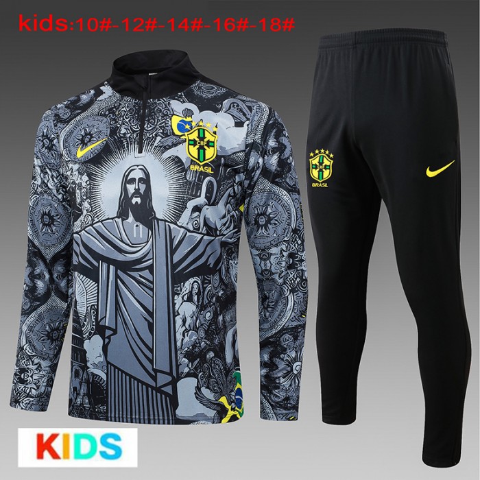 2024 KidsBrazil Black White Edition Classic Jacket Training Suit (Top+Pant)-8133139