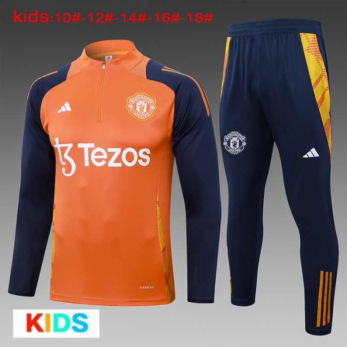 24/25 Kids Manchester United M-U Orange Navy Blue Edition Classic Jacket Training Suit (Top+Pant)-2929965