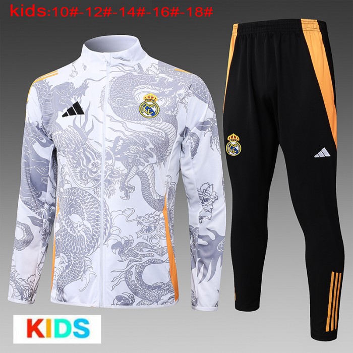 24/25 Kids Real Madrid White Gray Edition Classic Jacket Training Suit (Top+Pant)-2621651