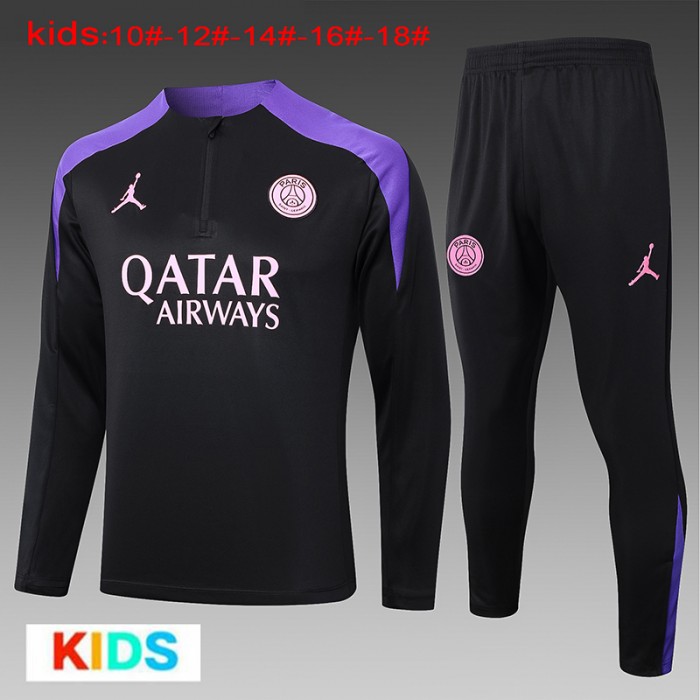 24/25 Kids Paris Saint-Germain PSG Black Purple Edition Classic Jacket Training Suit (Top+Pant)-9173324