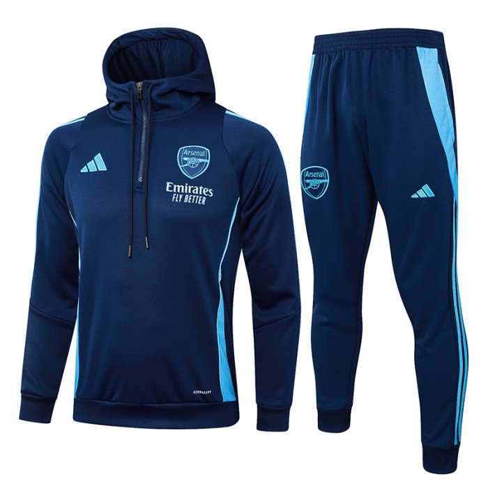 24/25 Arsenal Navy Blue Hooded Edition Classic Jacket Training Suit (Top+Pant)-5289889