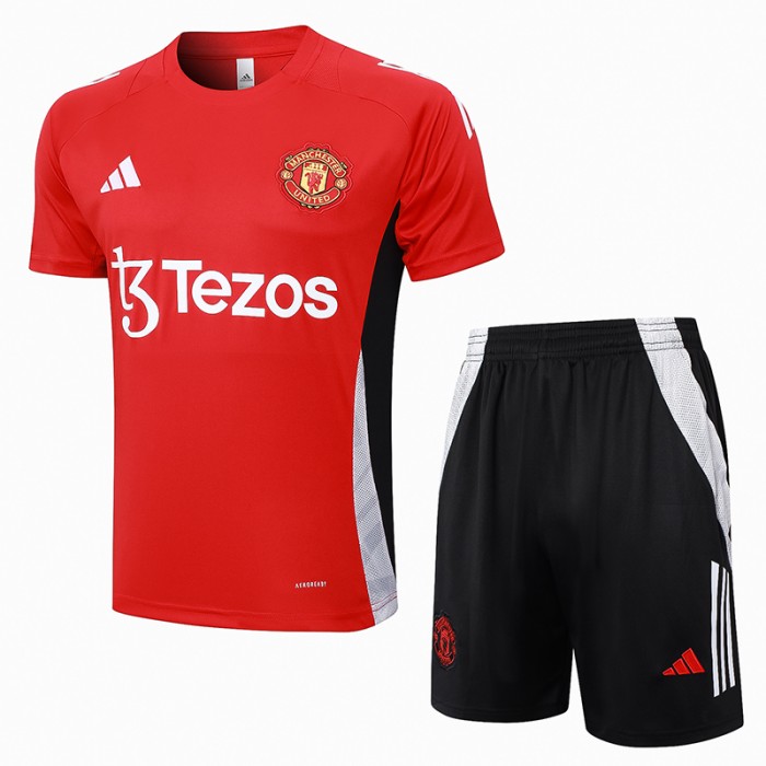 24/25 Manchester United M-U Training Red Jersey Kit short Sleeve (Shirt + Short)-9402393