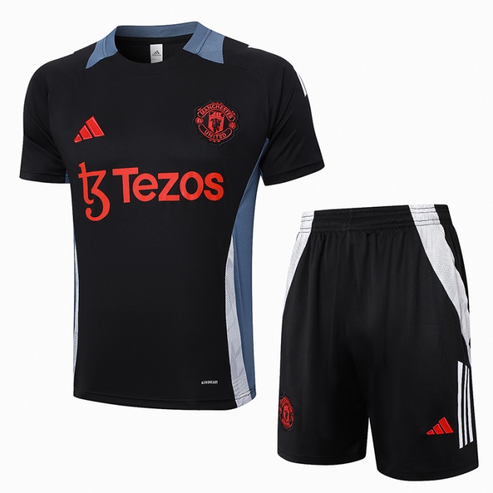 24/25 Manchester United M-U Training Black Jersey Kit short Sleeve (Shirt + Short)-8025929