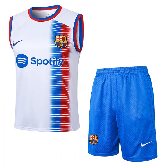 24/25 Barcelona White Blue Training jersey Kit Sleeveless Vest (Vest + Short)-6605053