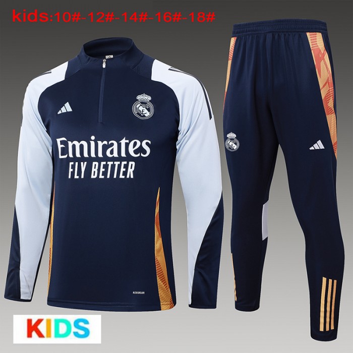 24/25 Kids Real Madrid Navy Blue Edition Classic Jacket Training Suit (Top+Pant)-2135934