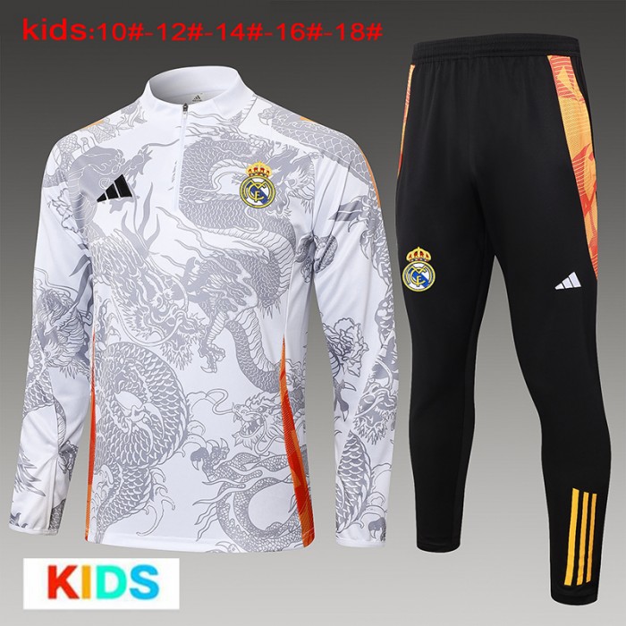 24/25 Kids Real Madrid White Gray Edition Classic Jacket Training Suit (Top+Pant)-6075256