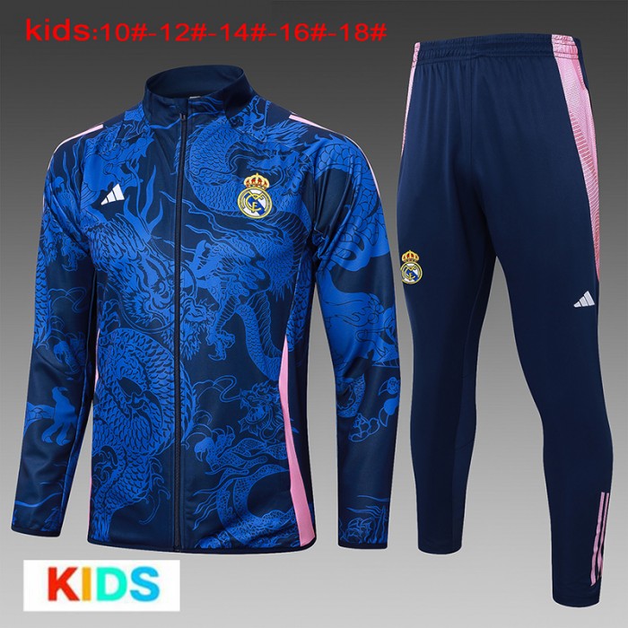 24/25 Kids Real Madrid Navy Blue Edition Classic Jacket Training Suit (Top+Pant)-3772407