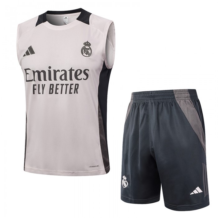 24/25 Real Madrid Khkai Gray Training jersey Kit Sleeveless Vest (Vest + Short)-4883712