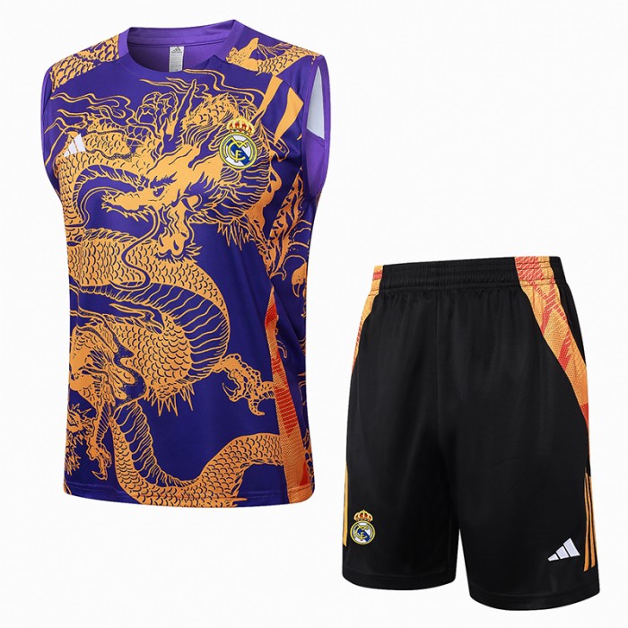 24/25 Real Madrid Purple Gold Training jersey Kit Sleeveless Vest (Vest + Short)-9786160