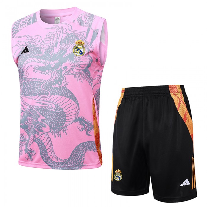 24/25 Real Madrid Pink Gray Training jersey Kit Sleeveless Vest (Vest + Short)-9265407