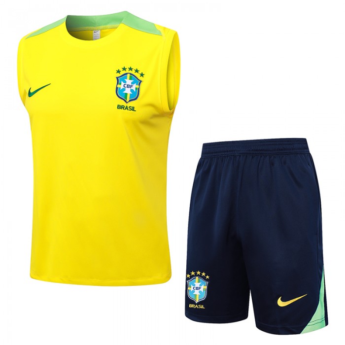 2024 Brazil Yellow Training jersey Kit Sleeveless Vest (Vest + Short)-4311996