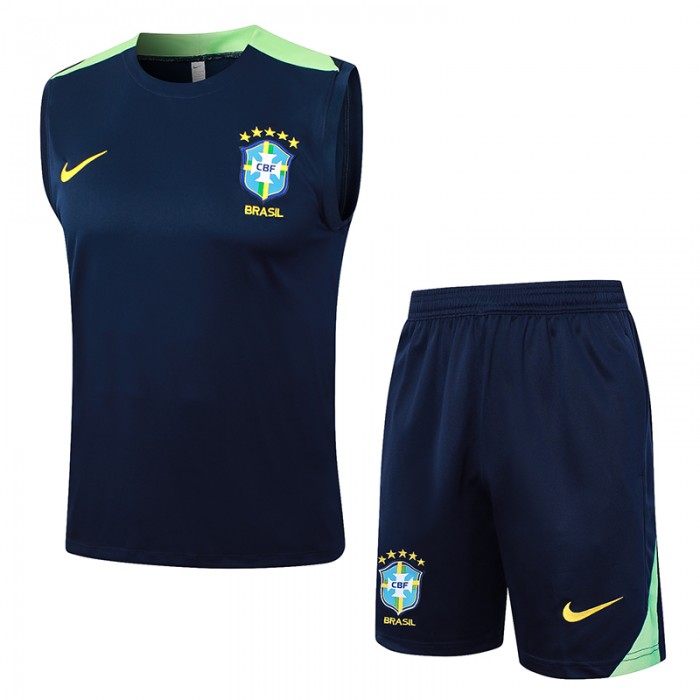 2024 Brazil Navy Blue Training jersey Kit Sleeveless Vest (Vest + Short)-9071554