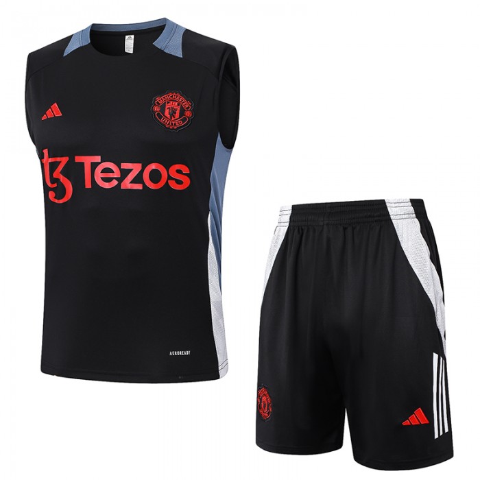 24/25 Manchester United M-U Black Training jersey Kit Sleeveless Vest (Vest + Short)-5855812