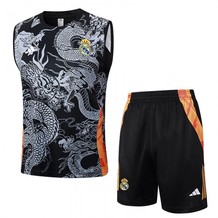 24/25 Real Madrid Black White Training jersey Kit Sleeveless Vest (Vest + Short)-8496357