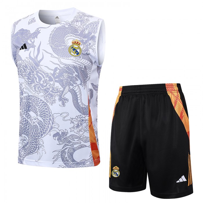 24/25 Real Madrid White Gray Training jersey Kit Sleeveless Vest (Vest + Short)-4711995