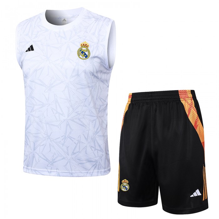 24/25 Real Madrid White Gray Training jersey Kit Sleeveless Vest (Vest + Short)-9244655