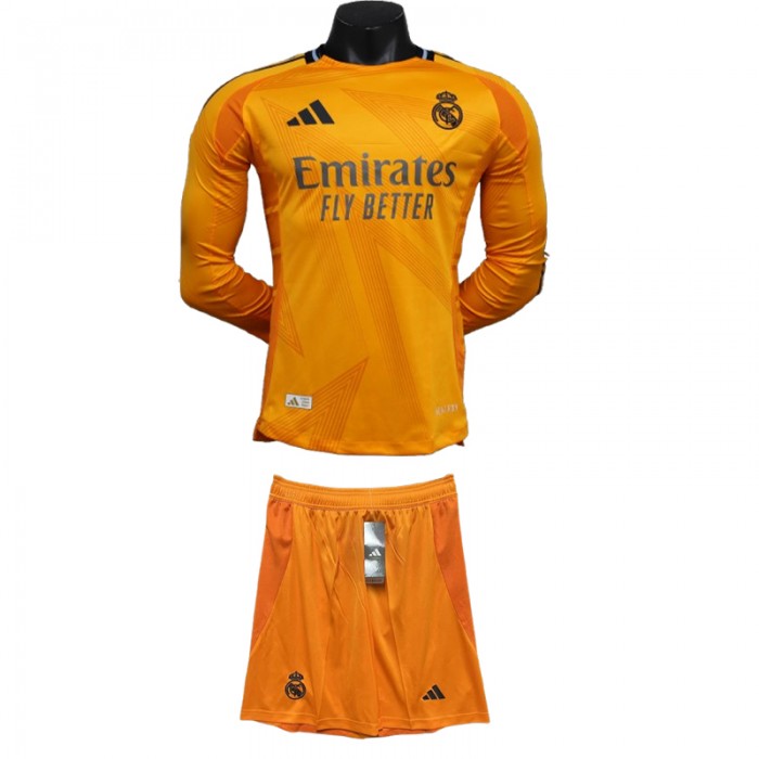 24/25 Real Madrid Away Orange Jersey Kit Long Sleeve (Long Sleeve + Short) (Player Version)-1629250