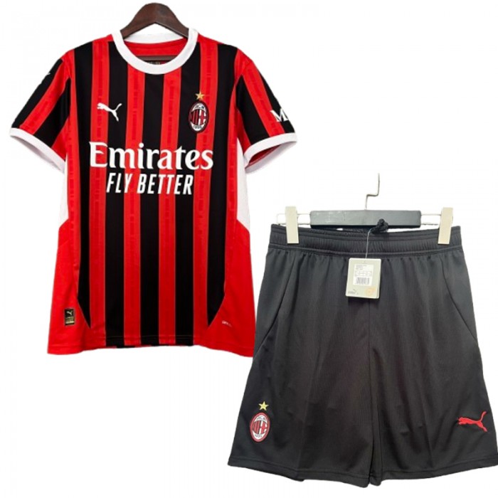 24/25 AC Milan Home Red Black Jersey Kit short sleeve (Shirt + Short)-9826936