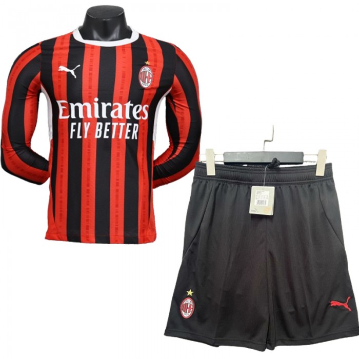 24/25 AC Milan Home Red Black Jersey Kit Long Sleeve (Long Sleeve + Short) (Player Version)-1436025