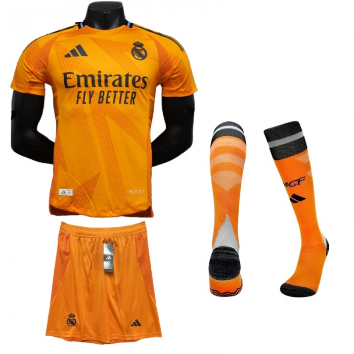 24/25 Real Madrid Away Orange Jersey Kit short sleeve (Shirt + Short + Socks) (Player Version)-3581415