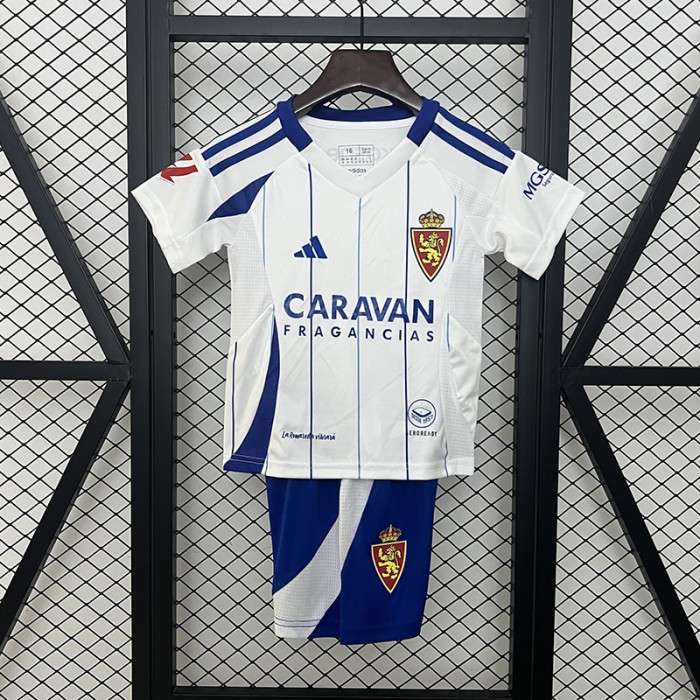 24/25 Kids Zaragoza Home White Blue Kids Jersey Kit short sleeve (Shirt + Short)-1838582