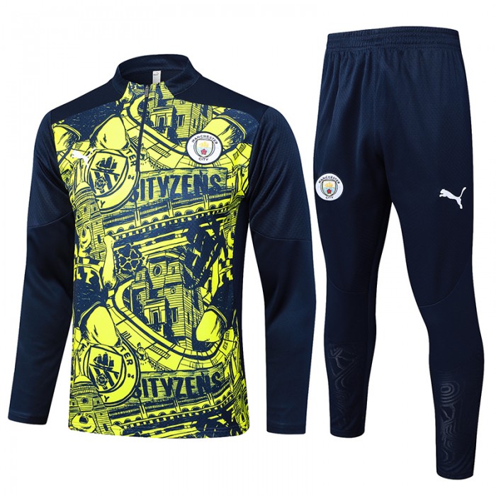 24/25 Manchester City Yellow Navy Blue Edition Classic Jacket Training Suit (Top+Pant)-2987740