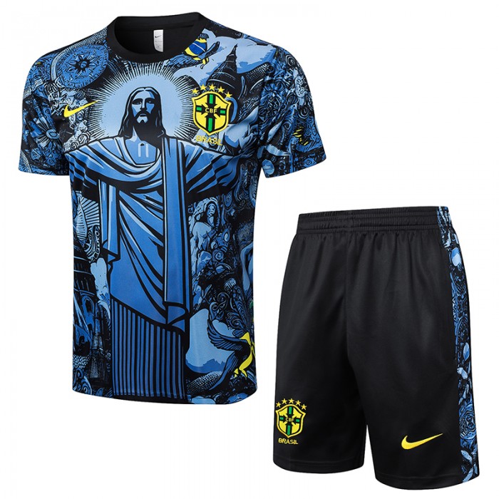 2024 Brazil Blue Training Jersey Kit short Sleeve (Shirt + Short)-4555190