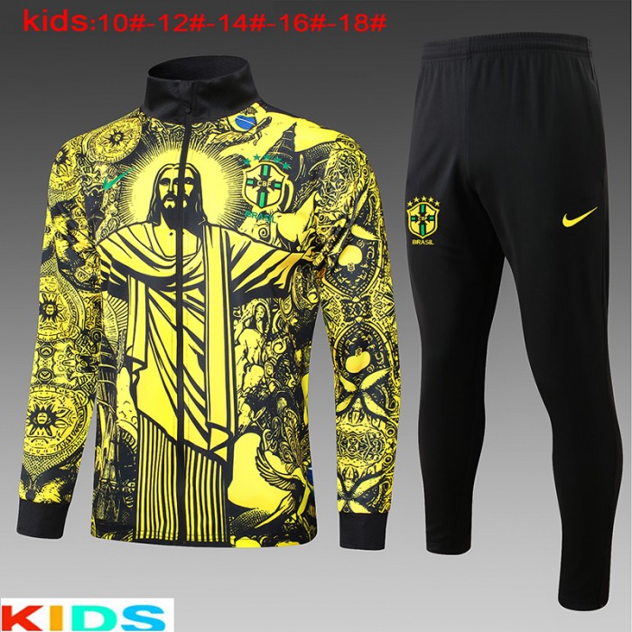 2024 Brazil Kids Yellow Edition Classic Jacket Training Suit (Top+Pant)-4634488