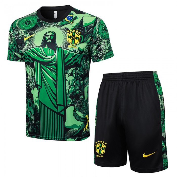 2024 Brazil Green Training Jersey Kit short Sleeve (Shirt + Short)-6437659