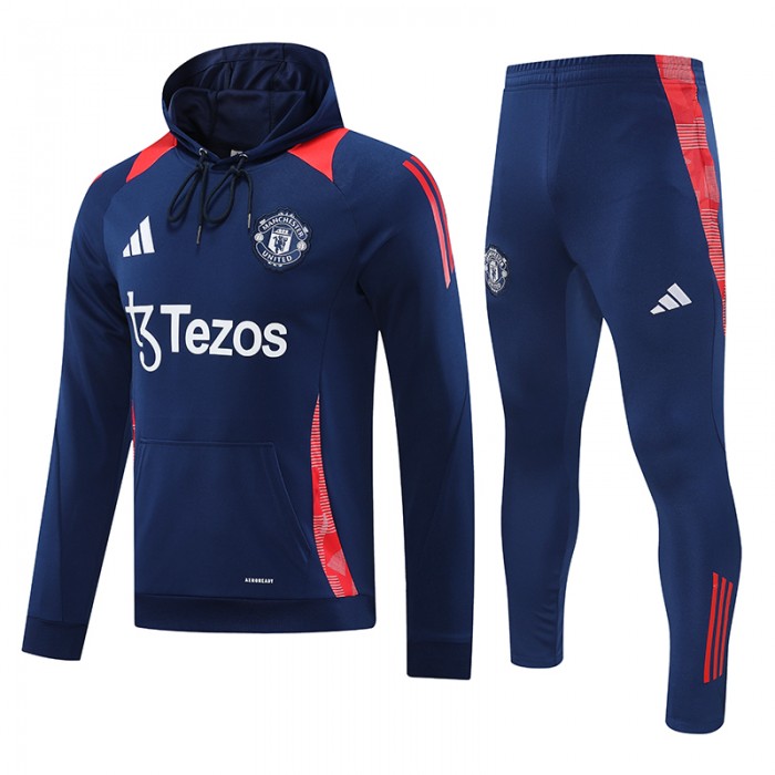 24/25 Manchester United M-U Navy Blue Hooded Edition Classic Jacket Training Suit (Sweatshirt+Pant)-8828489