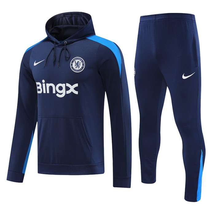 24/25 Chelsea Navy Blue Hooded Edition Classic Jacket Training Suit (Sweatshirt+Pant)-9368196