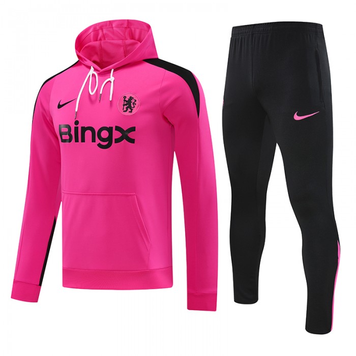 24/25 Chelsea Pink Hooded Edition Classic Jacket Training Suit (Sweatshirt+Pant)-9860449