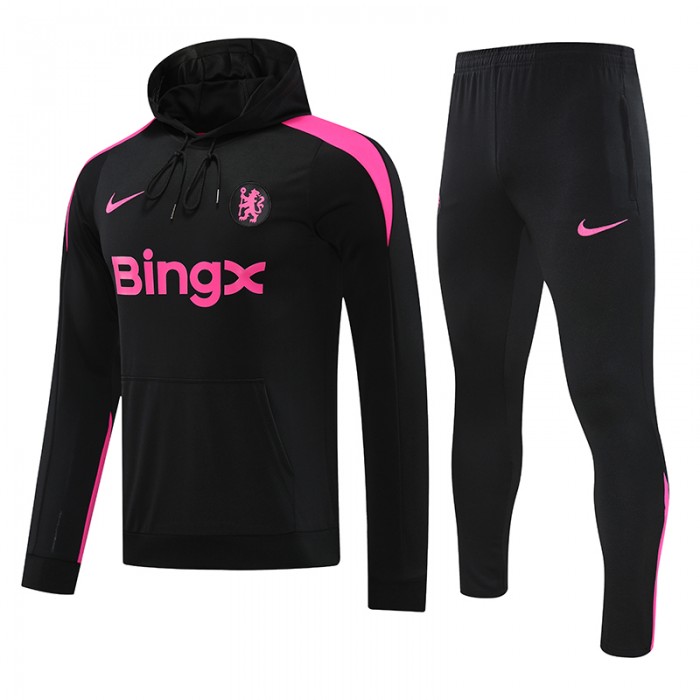 24/25 Chelsea Black Pink Hooded Edition Classic Jacket Training Suit (Sweatshirt+Pant)-4966703