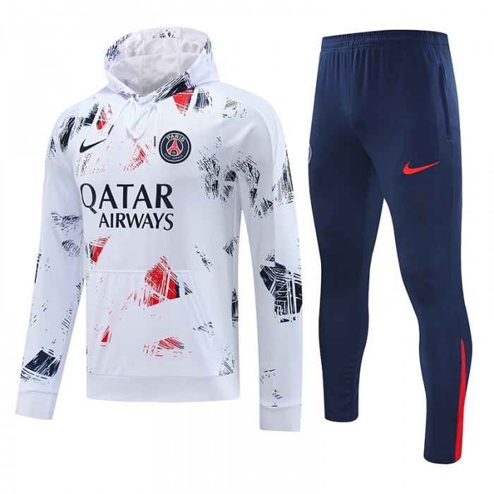 24/25 Paris Saint-Germain PSG White Hooded Edition Classic Jacket Training Suit (Sweatshirt+Pant)-5651145