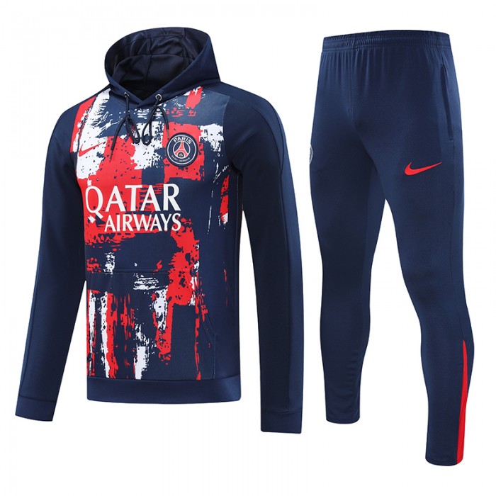 24/25 Paris Saint-Germain PSG Navy Blue Hooded Edition Classic Jacket Training Suit (Sweatshirt+Pant)-5949117