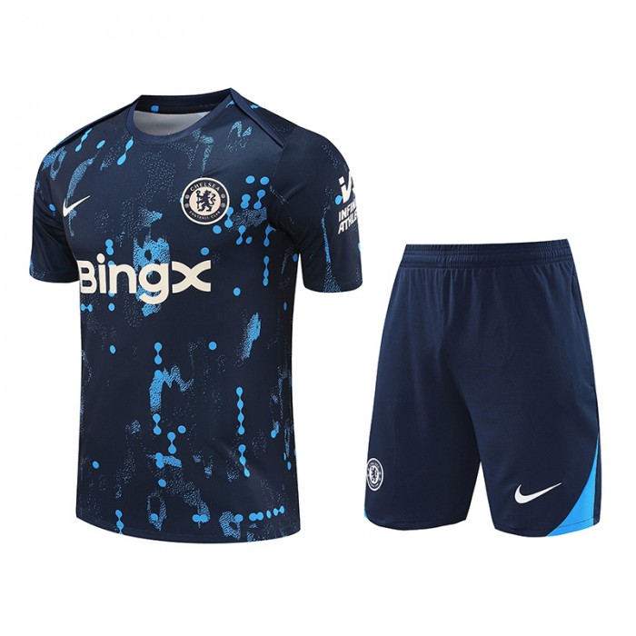 24/25 Chelsea Navy Blue Training Jersey Kit short Sleeve (Shirt + Short)-8862483