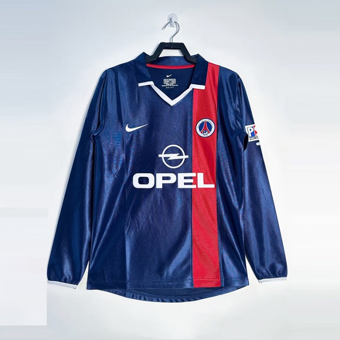 Retro 01/02 Paris Saint-Germain PSG Home Navy Blue Jersey Version Long Sleeve-5100022